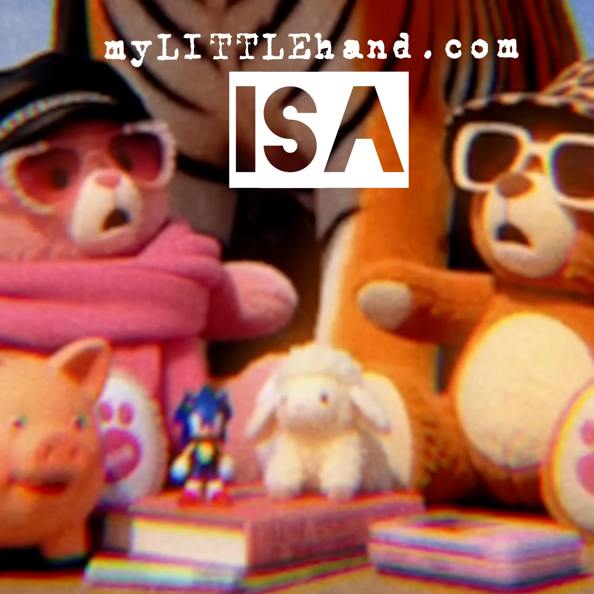 myLITTLEhand.com single cover — teddy bears in sunglasses on a glittery stage · single_cover_albumcover_5.png · isa_artist_isacouture_dirty_printer